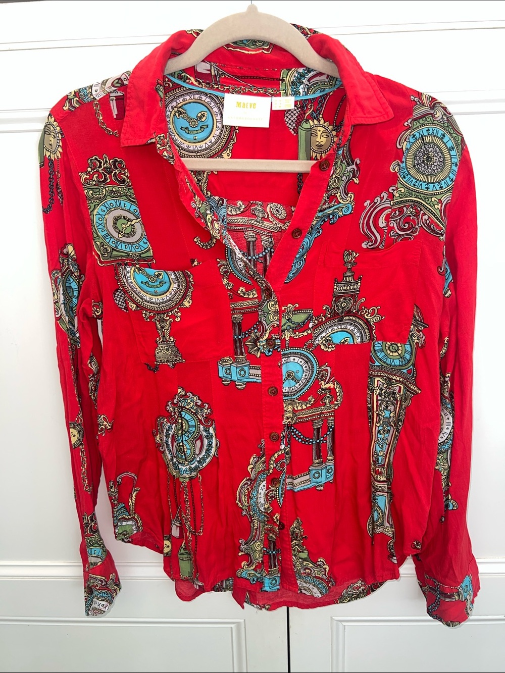 Maeve Red Ornate Print Button-Down Blouse💄💋